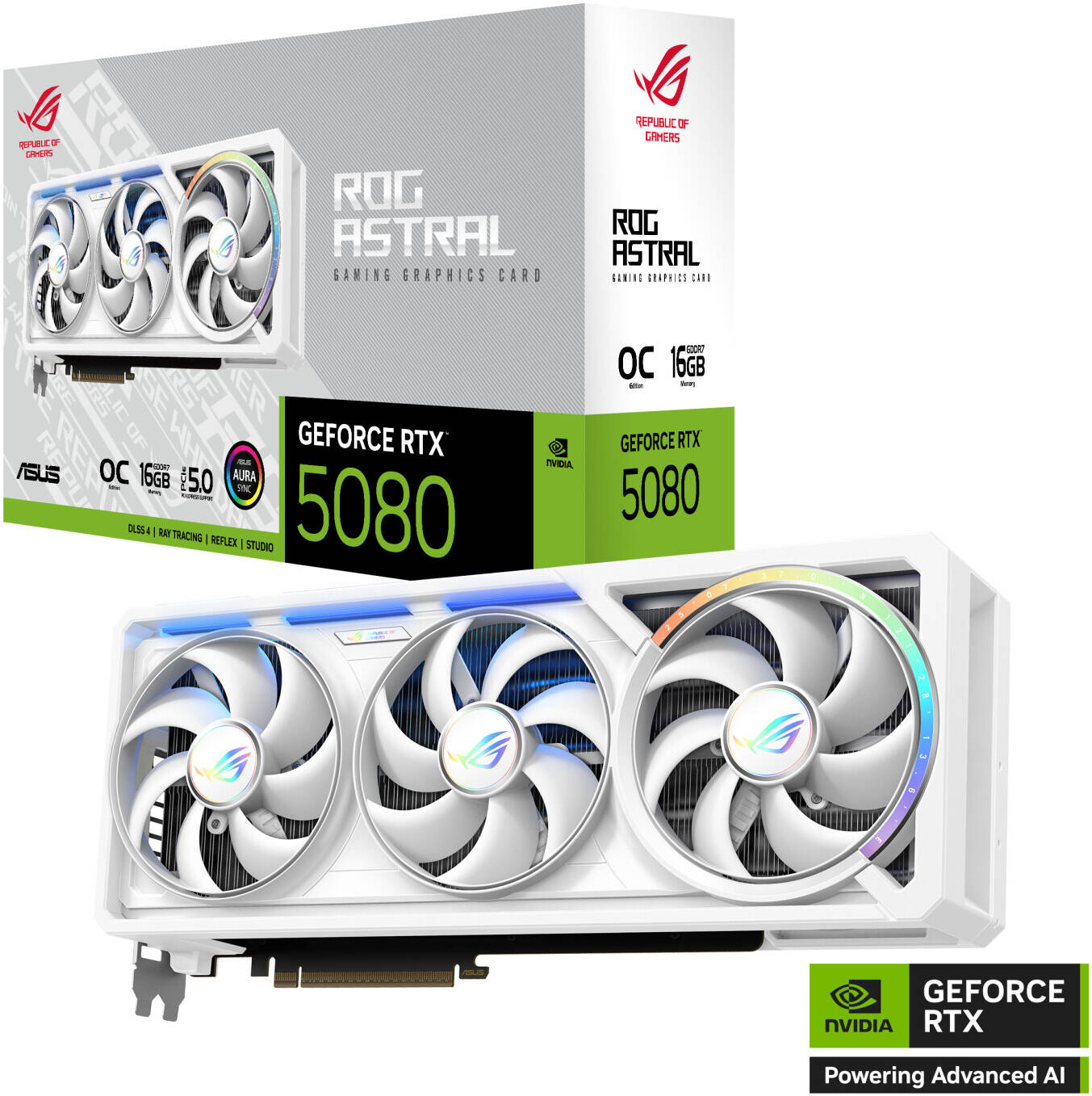 ASUS ROG Astral GeForce RTX 5080 16GB GDDR7 WHITE OC Edition Graphics Card, 16GB GDDR7 256-Bit Memory
