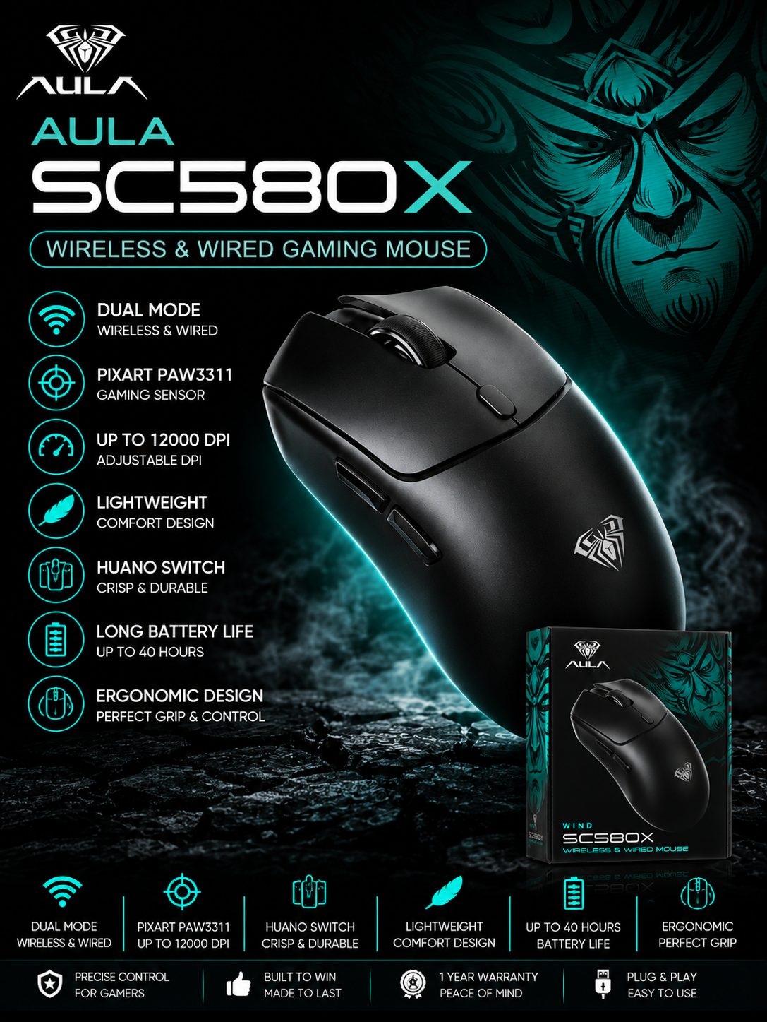 AULA SC580X Gaming Mouse Black