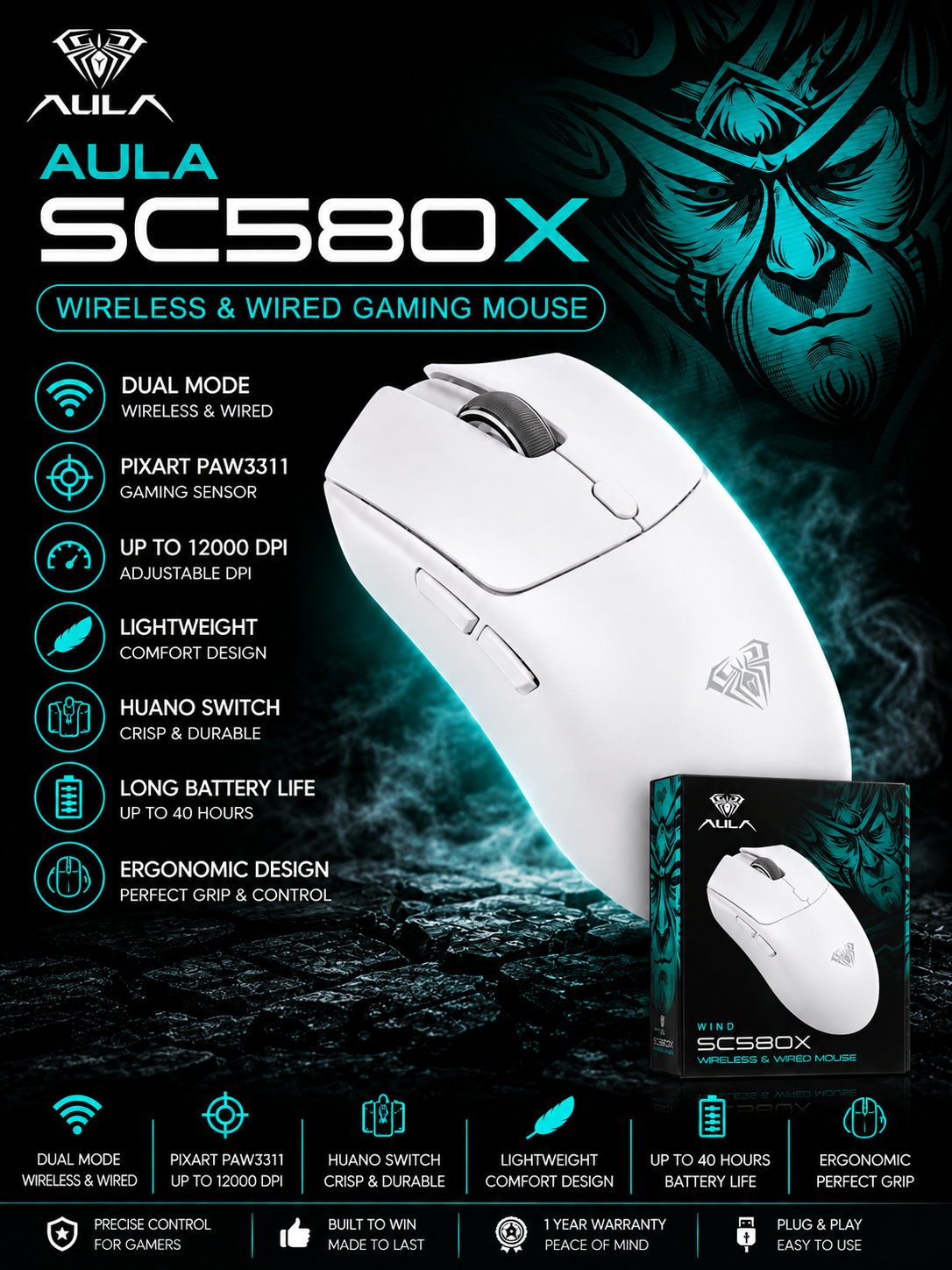 AULA SC580X Gaming Mouse White