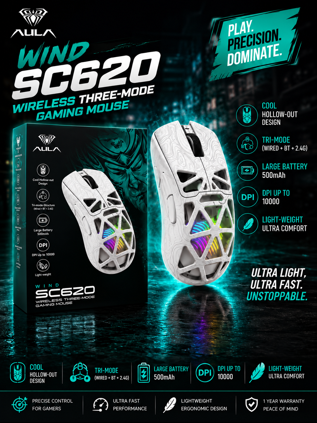 AULA SC620 Gaming Mouse White