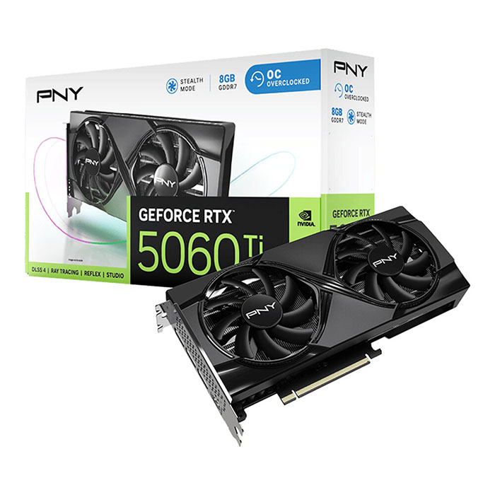 PNY GeForce RTX 5060 Ti 8GB Overclocked Dual Fan Graphics Card, 8GB GDDR7 128-Bit Memory